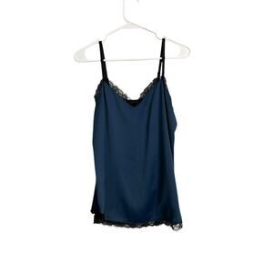 Kenneth Cole Camisole Blue Satin Black Lace Coquette S Small
